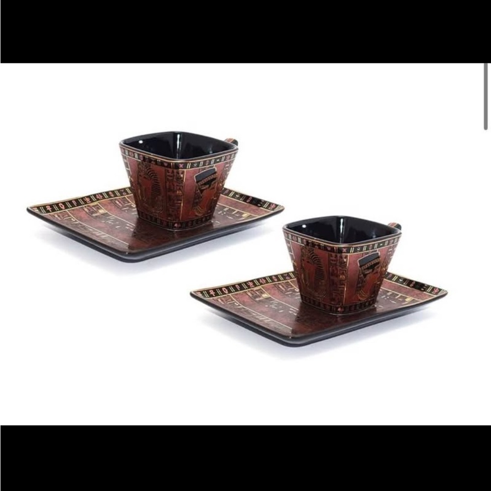 Egyptian Tea Cup Set Rose Gold Mugs & Saucers Brand New